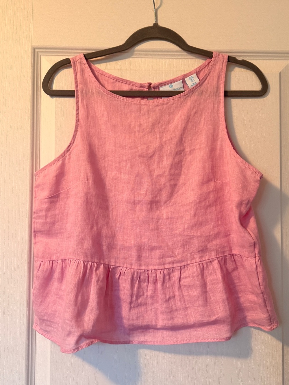 Cynthia Rowley Women's Pink Sleeveless Peplum Linen Top